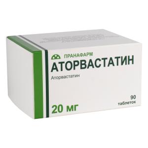 Аторвастатин таблетки покрытые плёночной оболочкой 20мг №90