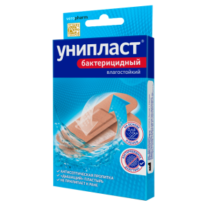 Унипласт Влагостойкий лейкопластырь бактерицидный 1,9х7,2см набор №20