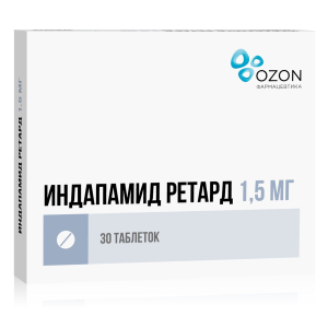 Индапамид ретард таблетки с пролонгированным высвобождением покрытые плёночной оболочкой 1,5мг №30