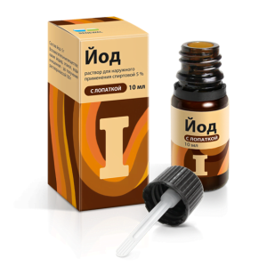 Йод раствор для наружного применения спиртовой 5% флакон с крышкой-лопаткой 10мл