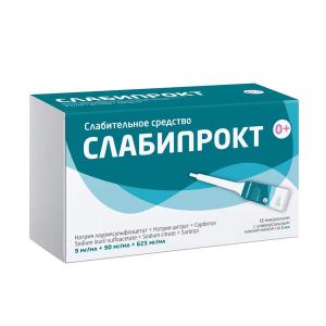 Слабипрокт раствор ректальный 9мг/мл+90мг/мл+625мг/мл микроклизма 5мл №12