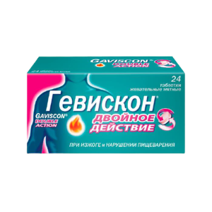 Гевискон Двойное Действие таблетки жевательные мятные №24