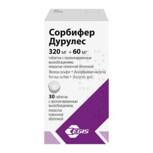 Сорбифер Дурулес таблетки с пролонгированным высвобождением покрытые пленочночной оболочкой 320мг+60мг №30